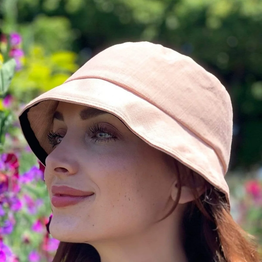 Eva Franco Pink Linen Bucket Hat With Detachable Face Shield
